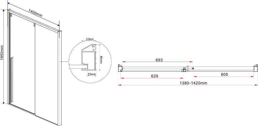 Душевая дверь Vincea Lugano VDS-1L140CLB-1, стекло прозрачное, черный