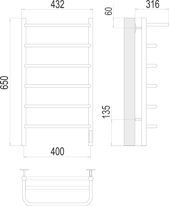 Полотенцесушитель электрический Terminus Полка Полка П6 400х650 электро серый