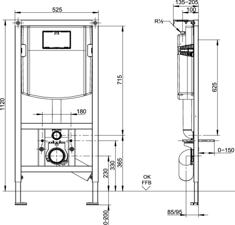 Комплект Чаша д Villeroy & Boch Subway Plus 6600 10R1 + Крышка-сиденье + Инсталляция Villeroy & Boch 9224 6100 + Кнопка смыва матовый хром