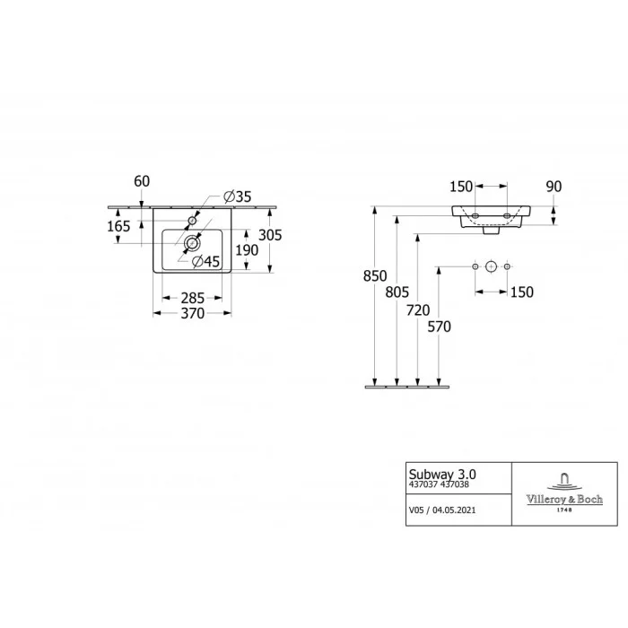 Раковина Villeroy & Boch Subway 3.0 43703701, белый