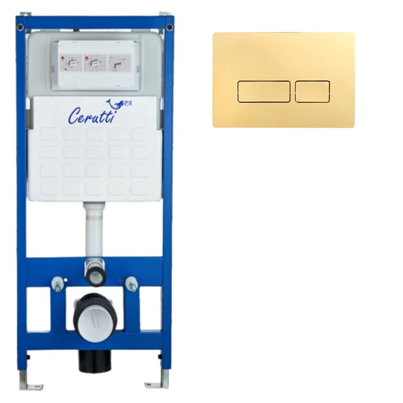 Инсталляция для подвесного унитаза Ceruttispa CR555 с кнопкой CR02CG, цвет шампань золотой, CR555+CR02CG