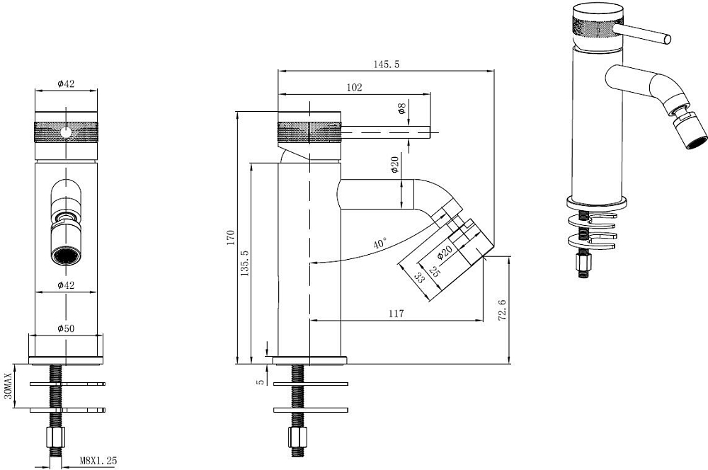 Смеситель для биде Allen Brau Priority 5.31A04-MG (с донным клапаном) графит браш