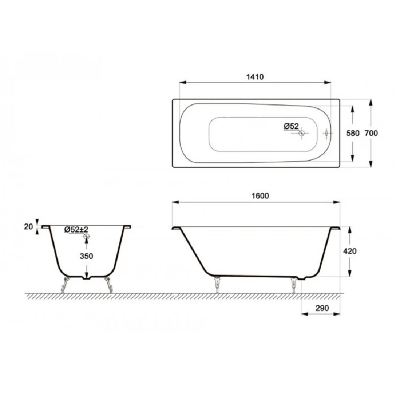 Чугунная ванна Delice Continental DLR230626R белый