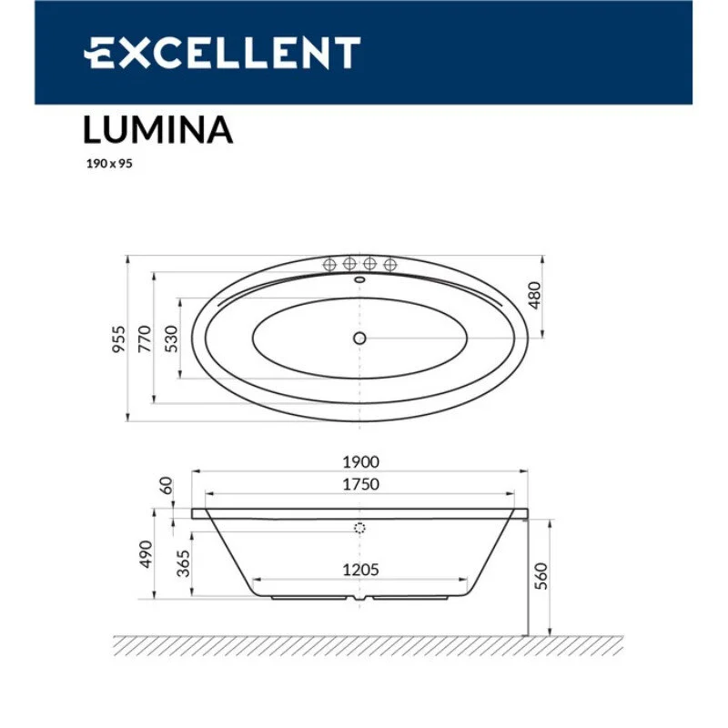 Акриловая ванна Excellent Lumina WAEX.LUM19.ULTRANANO.GL золото, белый