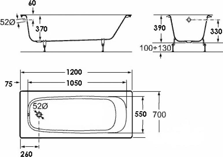 Чугунная ванна Roca Continental 120х70 211506001