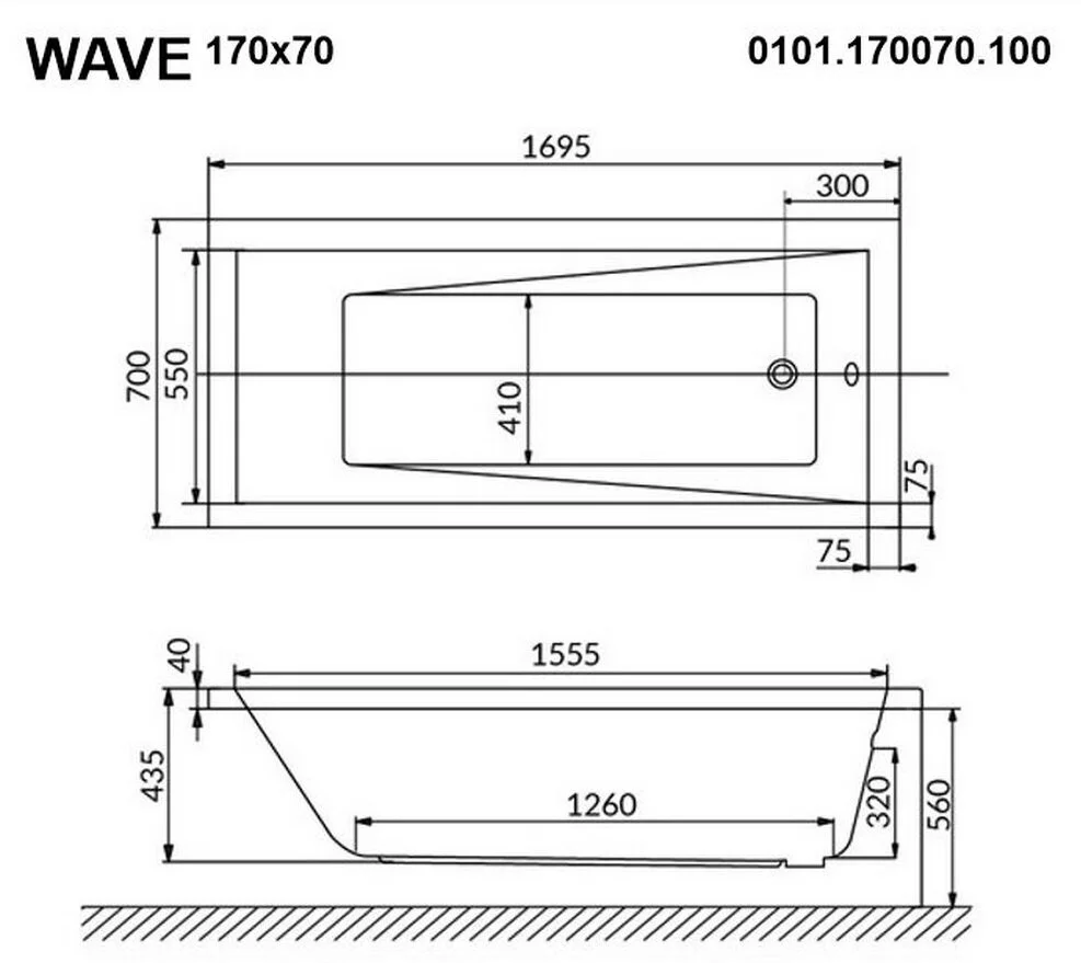 Акриловая ванна Whitecross Wave 0101.170070.100.SMARTNANO.CR хром, белый