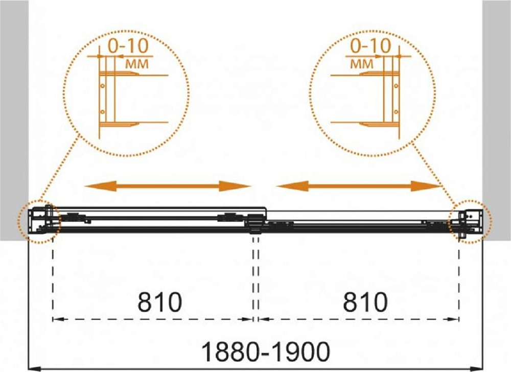 Шторка для ванной Cezares TANDEM-SOFT-VF-2-190/145-P-Cr стекло punto