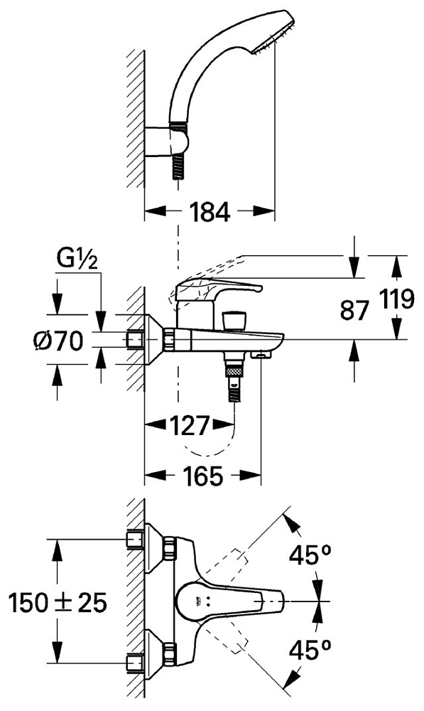 Смеситель для ванны Grohe Eurosmart New 33302002