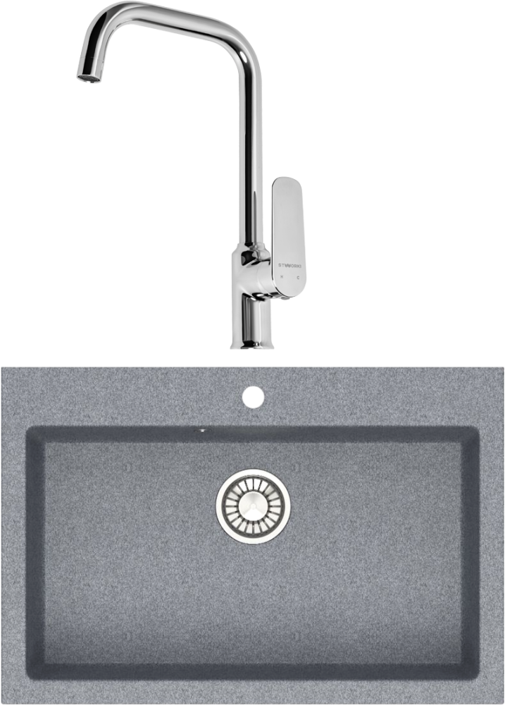 Комплект Мойка кухонная Domaci Болонья М-39-005 серая + Смеситель STWORKI