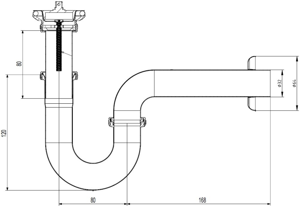 Сифон Uni-Flow Practic 402300CR хром, с пробкой