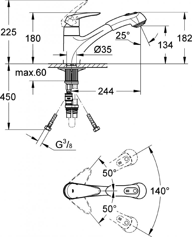 Комплект Кухонная мойка Grohe K400 31566SD0 + Смеситель Grohe Eurodisc 32257001 для кухонной мойки