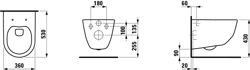 Комплект Laufen Pro ПЭК Z.RU93.0.761.5 с унитазом Pro Rimless микролифт, кнопка хром