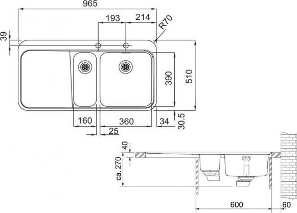 Кухонная мойка 96 см Franke Sinos SNX 251 127.0275.576, нержавеющая сталь