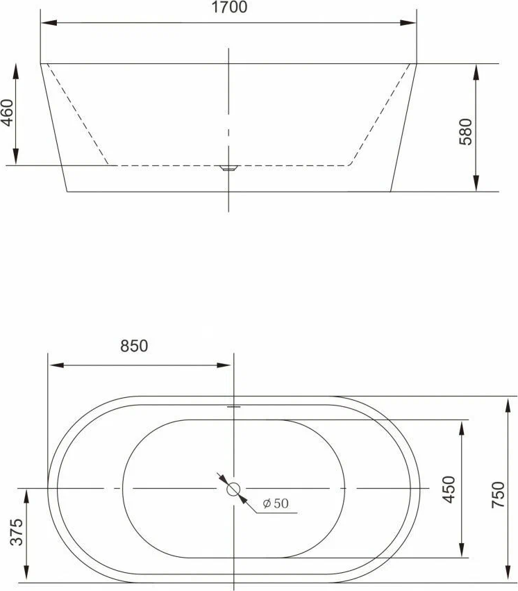 Акриловая ванна Art&Max 170x75 AM-203-1700-750, белый