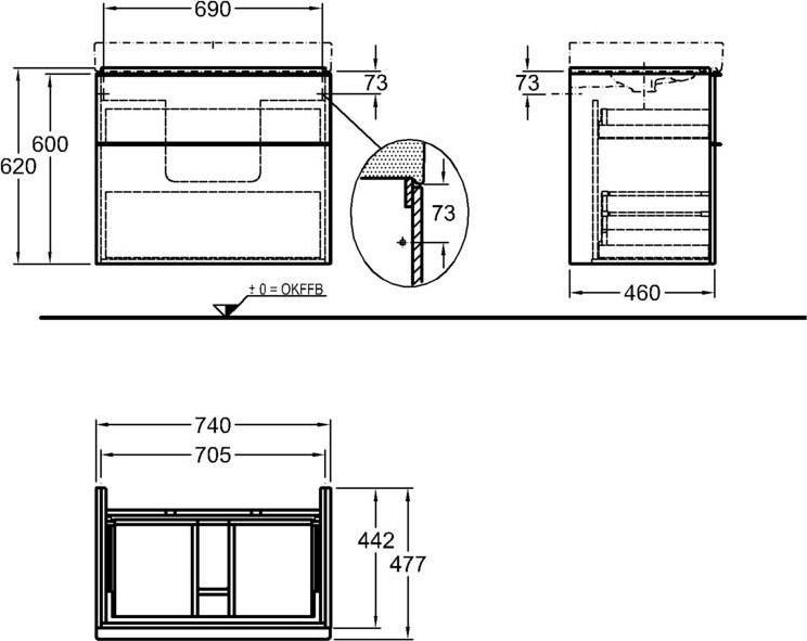 Тумба под раковину 75 см Geberit iCon 841377000, светлый дуб