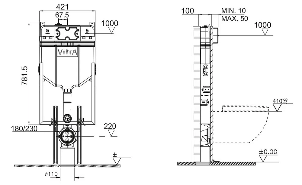 Бачок скрытого монтажа / инсталляция для напольных унитазов Vitra Uno 720-1851-01EXP для унитаза