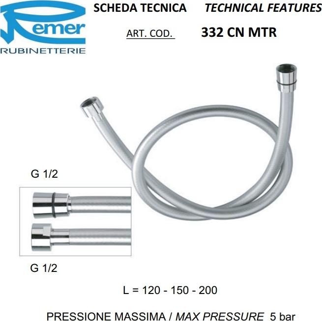 Душевой шланг 150 см Remer 332CNMTR150, серебро