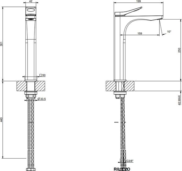 Смеситель для раковины Gessi Rilievo 59010#299, черный матовый