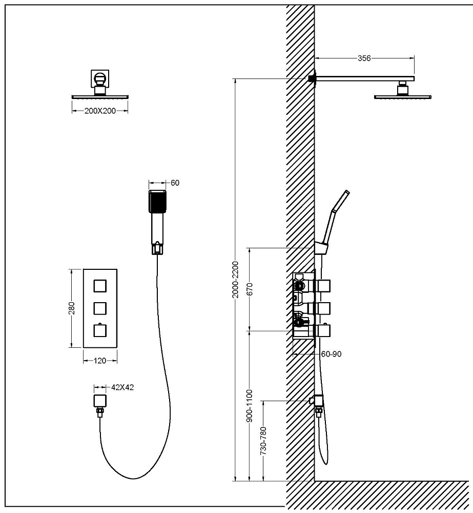 Душевая система Timo Tetra-thermo SX-0179/03SM черный