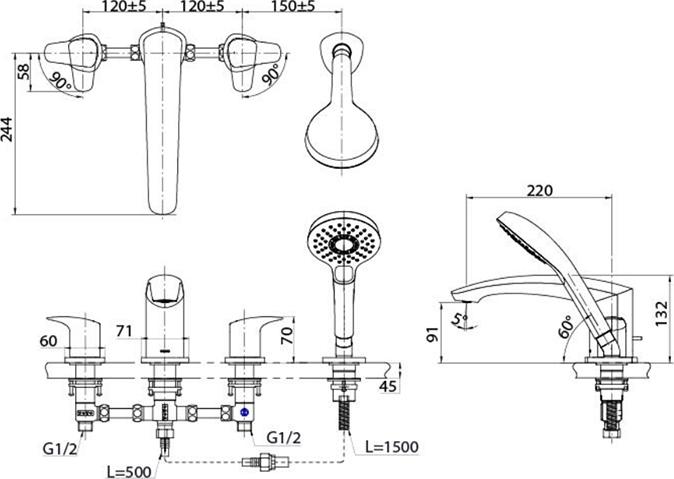 Смеситель на борт ванны TOTO GM TBG09202R, хром