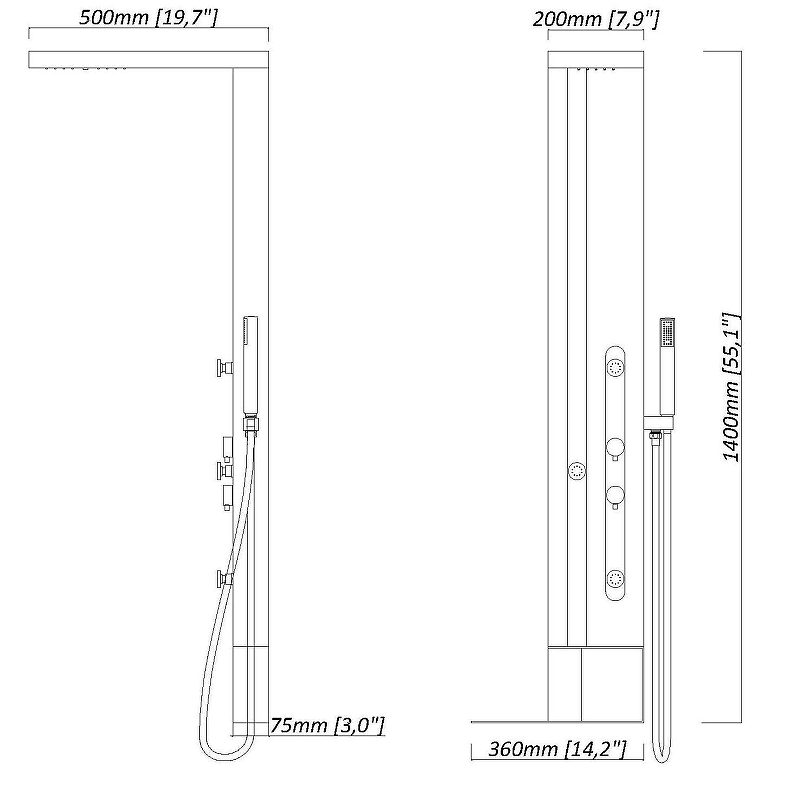 Душевая панель Black&White Gravity GR027 027000 с гидромассажем, черный матовый