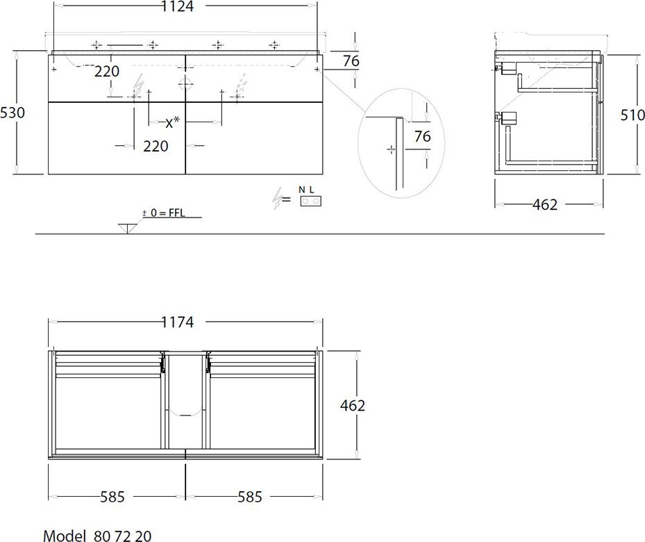 Тумба под раковину 117 см Geberit Xeno² 500.518.01.1, белый