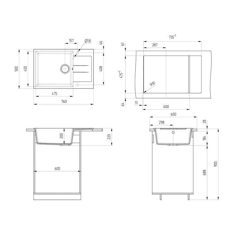 Кухонная мойка Ulgran U-602 U-602-310 серый