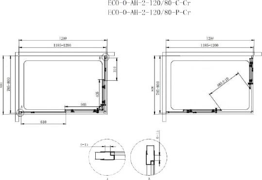 Душевой уголок Cezares ECO-O-AH-2-120/80-P-Cr стекло punto