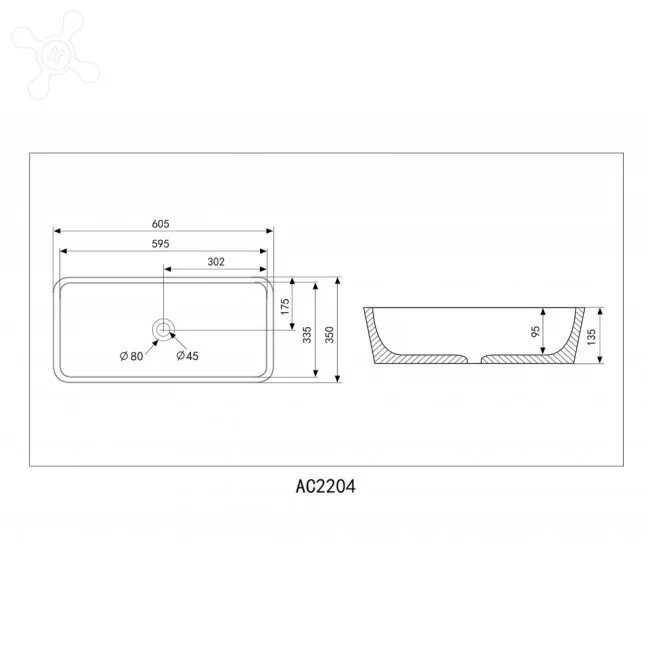 Раковина накладная Abber Rechteck AC2204 белый