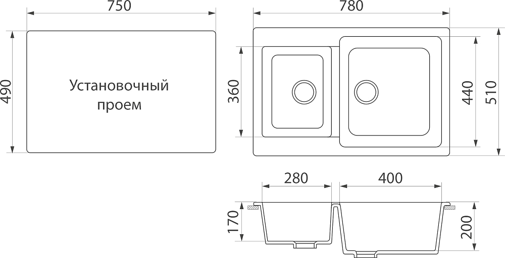 Мойка кухонная Domaci Бьелла DMC-76K-343 антрацит