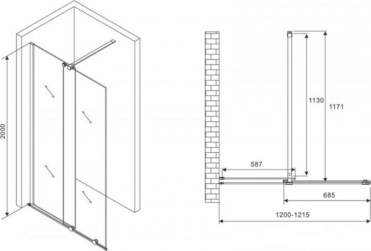 Душевая перегородка Abber Komfort 120 AG09120B, профиль черный, стекло прозрачное