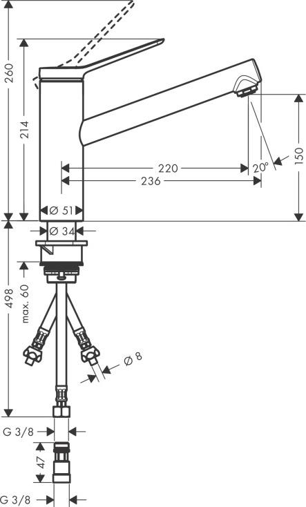 Смеситель для кухни Hansgrohe Zesis M33 150 1jet Low Pressure 74806000, хром