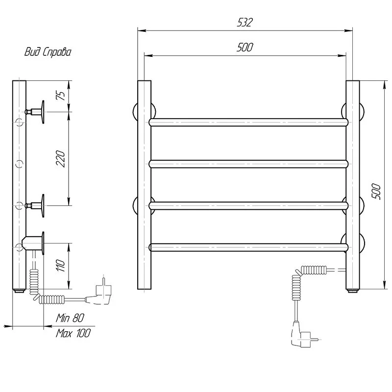 Полотенцесушитель электрический Domoterm Классик DMT 109-4 50x50 ЧРН EK L черный