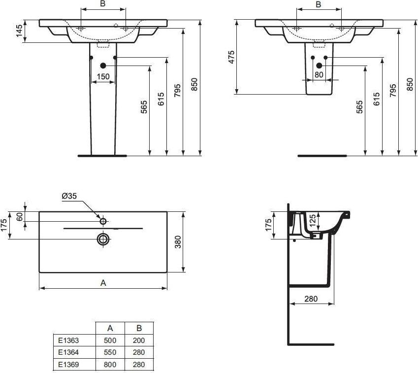 Раковина 50 см Ideal Standard Connect Space E136301, белый