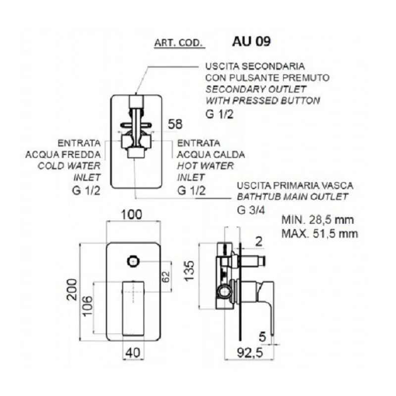 Смеситель для душа Remer Absolute AU09 хром