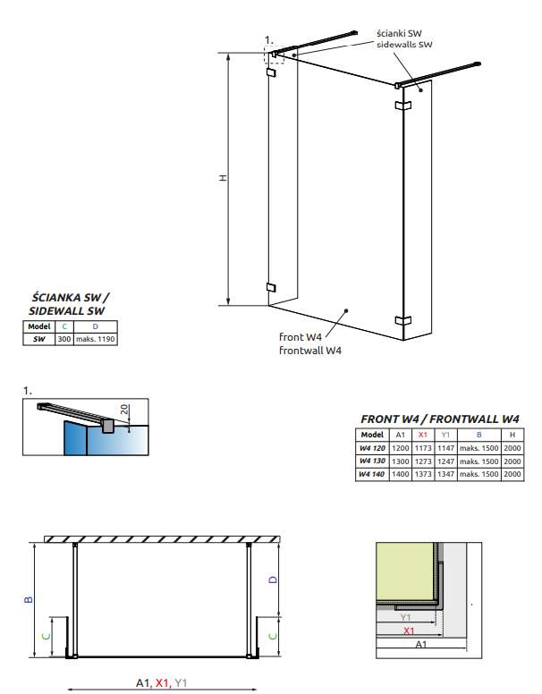 Боковая стенка 30 см Radaway Euphoria Walk-in SW 30 383160-01-01 стекло прозрачное