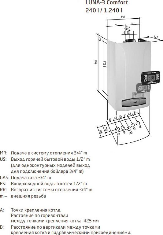 Газовый котел Baxi LUNA 3 Comfort 240 i (9,3-24 кВт) с выносной панелью управления