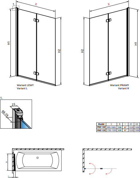 Шторка для ванной 100 см Radaway Fuenta New PND 208210-01R стекло прозрачное