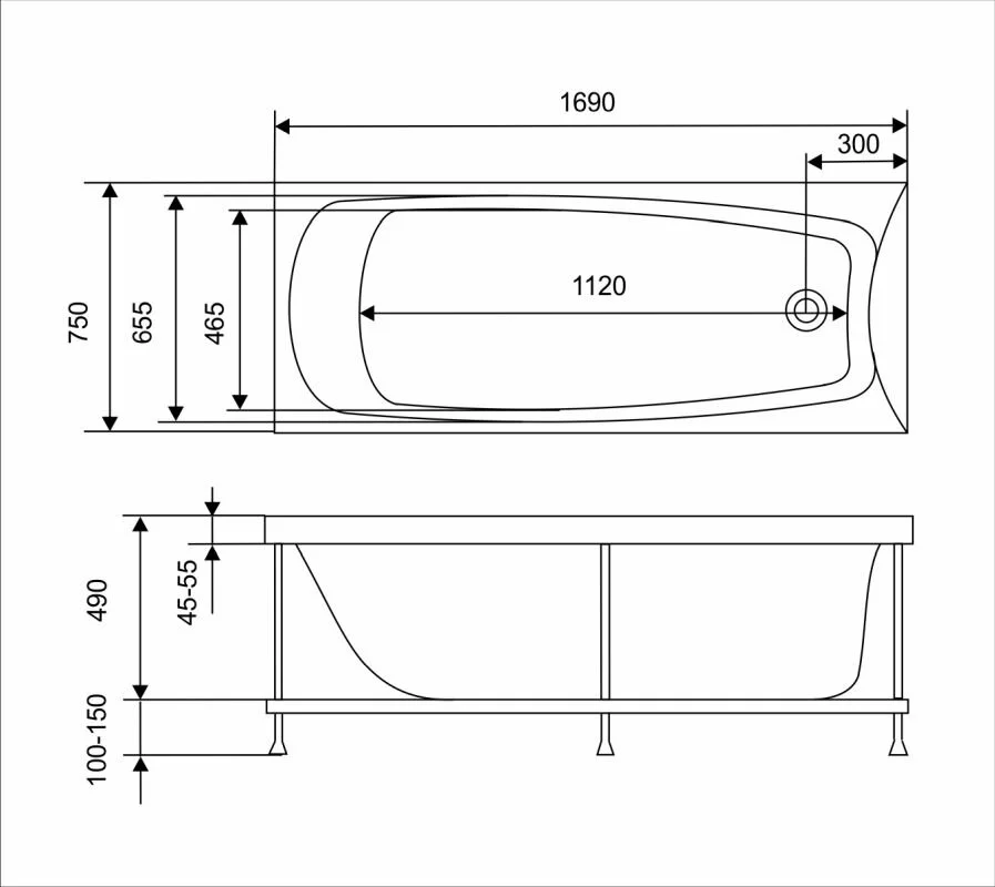 Акриловая ванна Eurolux Троя E1017075040 белый