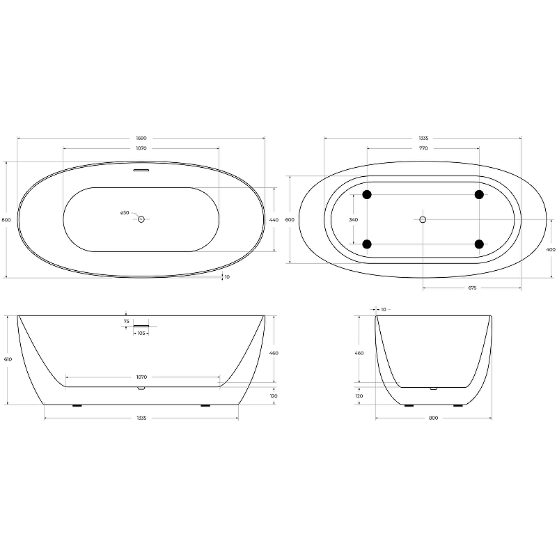 Акриловая ванна BelBagno BB414-1700-800 170x80, белый