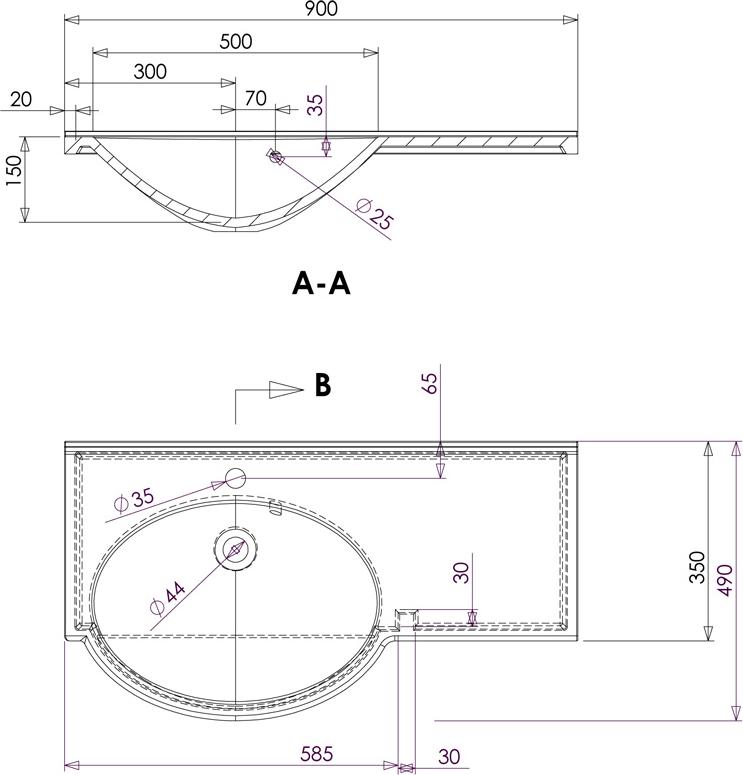 Тумба с раковиной Aquanet Лайн 90 R