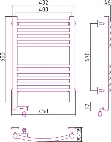 Полотенцесушитель электрический Сунержа Богема 2.0 выгнутая 60х40 L