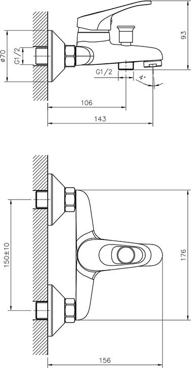 Смеситель для ванны с душем Decoroom DR21035, хром