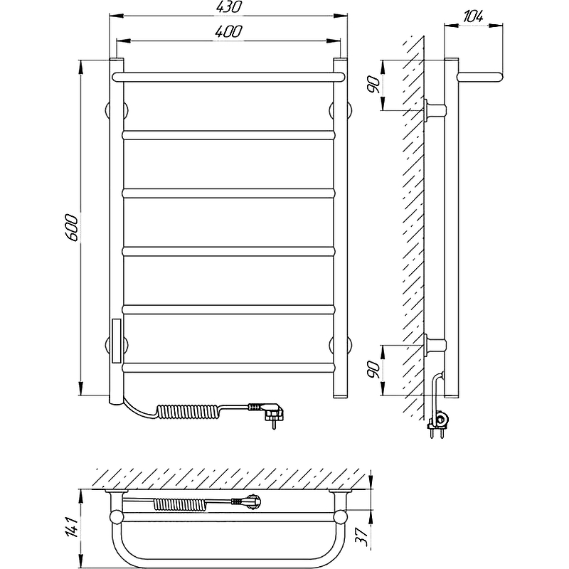 Электрический полотенцесушитель Laris Прайм ЧК П6 400x600 L 75201059, белый муар