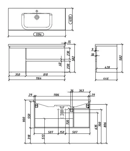 Тумба под раковину Caprigo Forte 36117L-TP814 серый