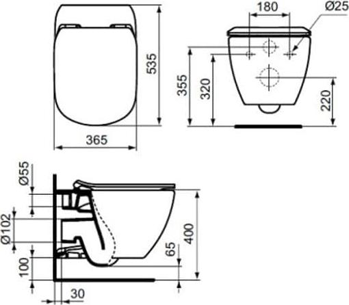 Комплект инсталляция с кнопкой смыва с подвесным унитазом Ideal Standard Prosys Tesi R030501 с сиденьем микролифт