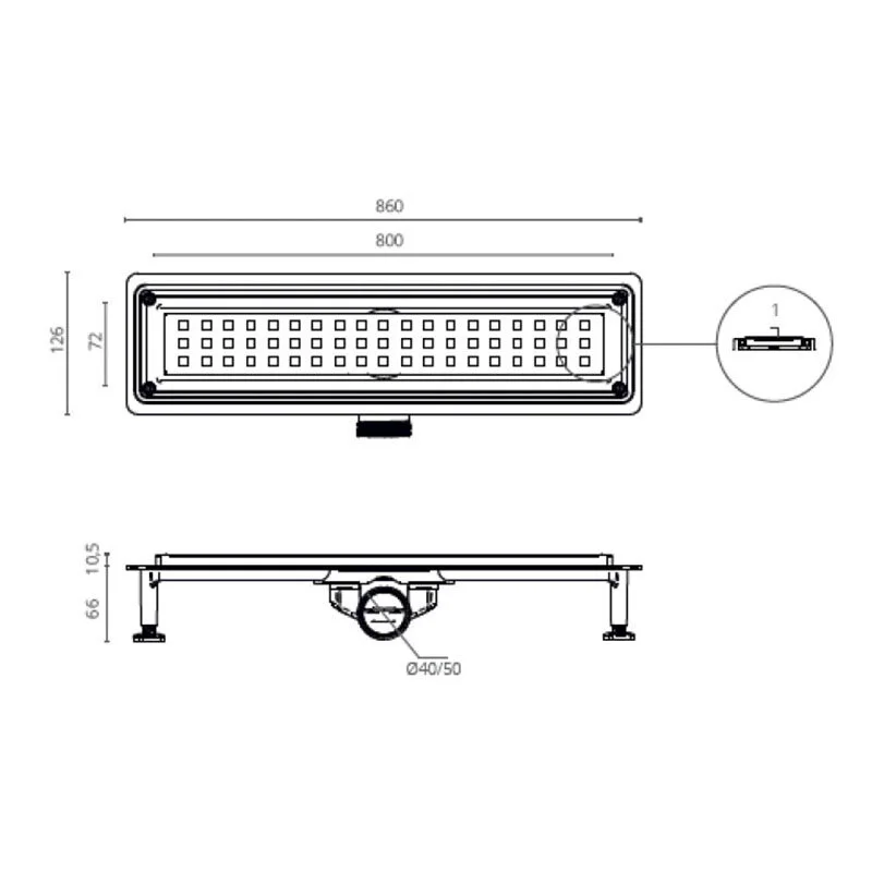 Дренажный канал Ctesi Flow Square Gold, BK4024650/1, 80 см, решетка перфорированная золото, лотка серый