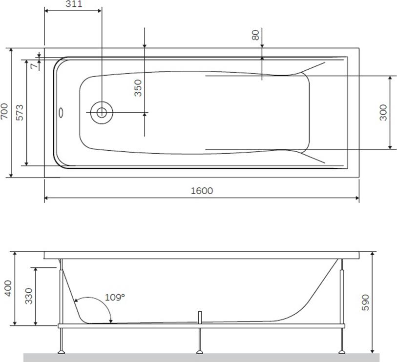 Акриловая ванна Am.Pm Gem 160х70 W90A-160-070W-A