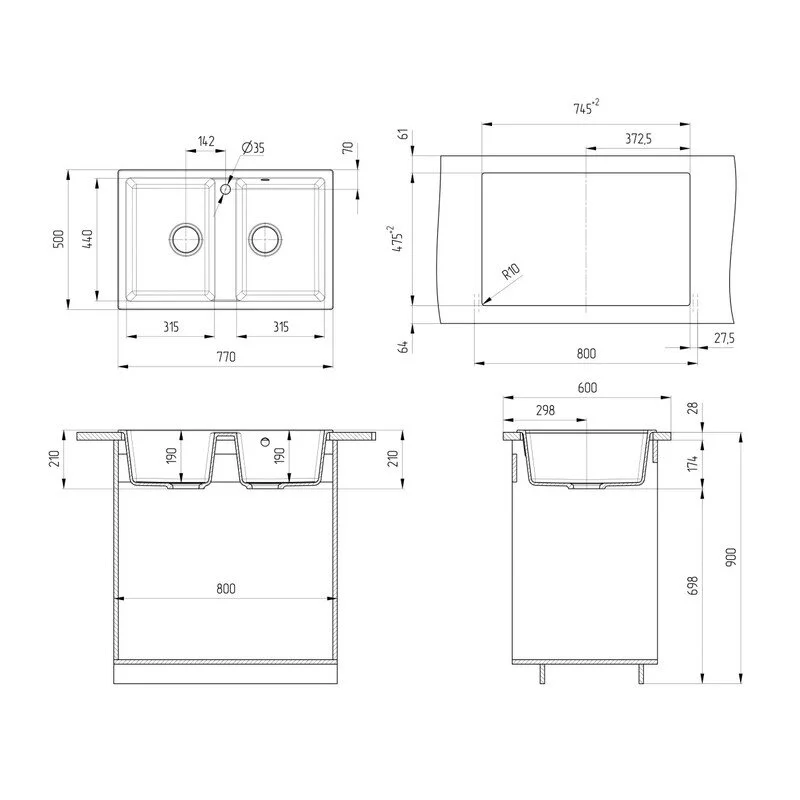 Кухонная мойка Ulgran U-608 U-608-342 серый