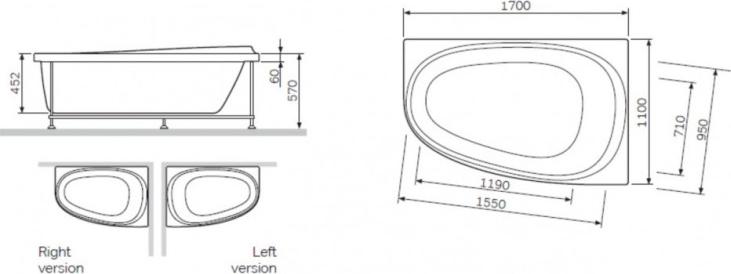 Акриловая ванна Am.Pm Sensation 170x110 W30A-170R110W-D правая, белый